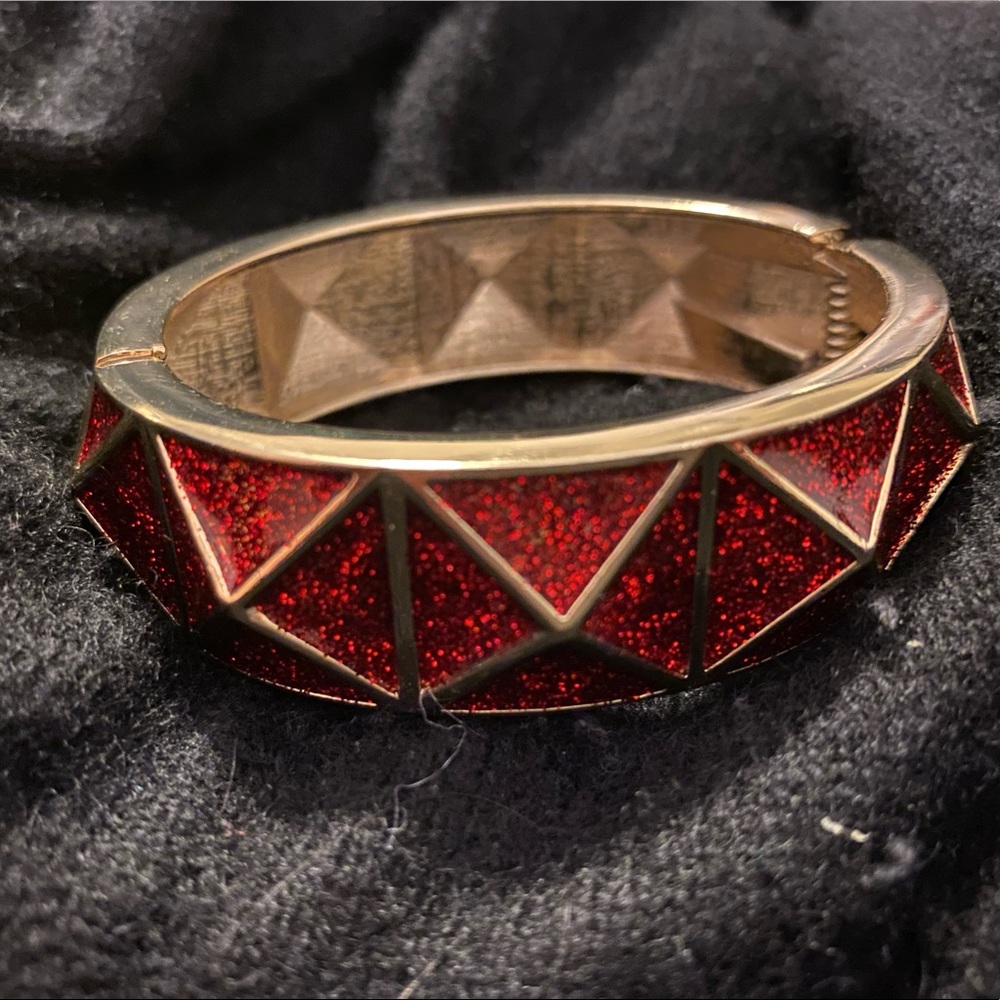 Costume Jewelry- Gold and Red Sparkle Bangle